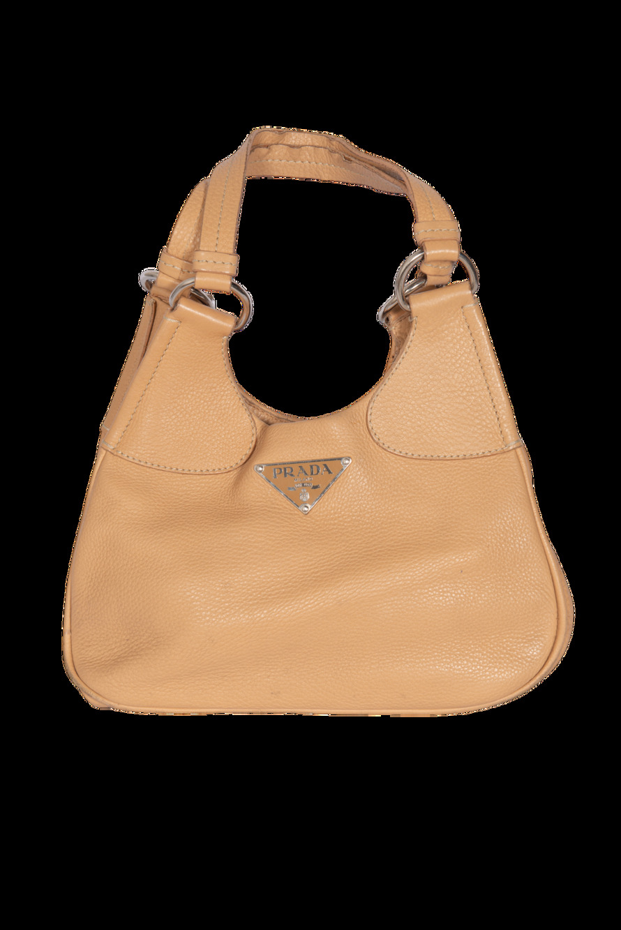 PRADA Beige Vitello Daino Leather Logo Box Shoulder Bag